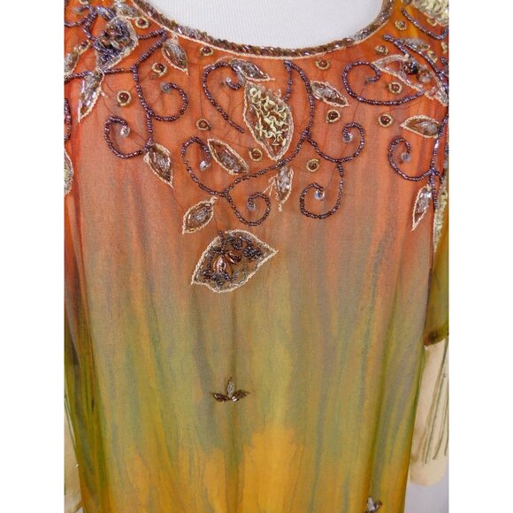 Boho Beaded Maxi Dress Womens 3 Embroidered Ombre Fringe Festival Summer Flowy - Picture 4 of 12